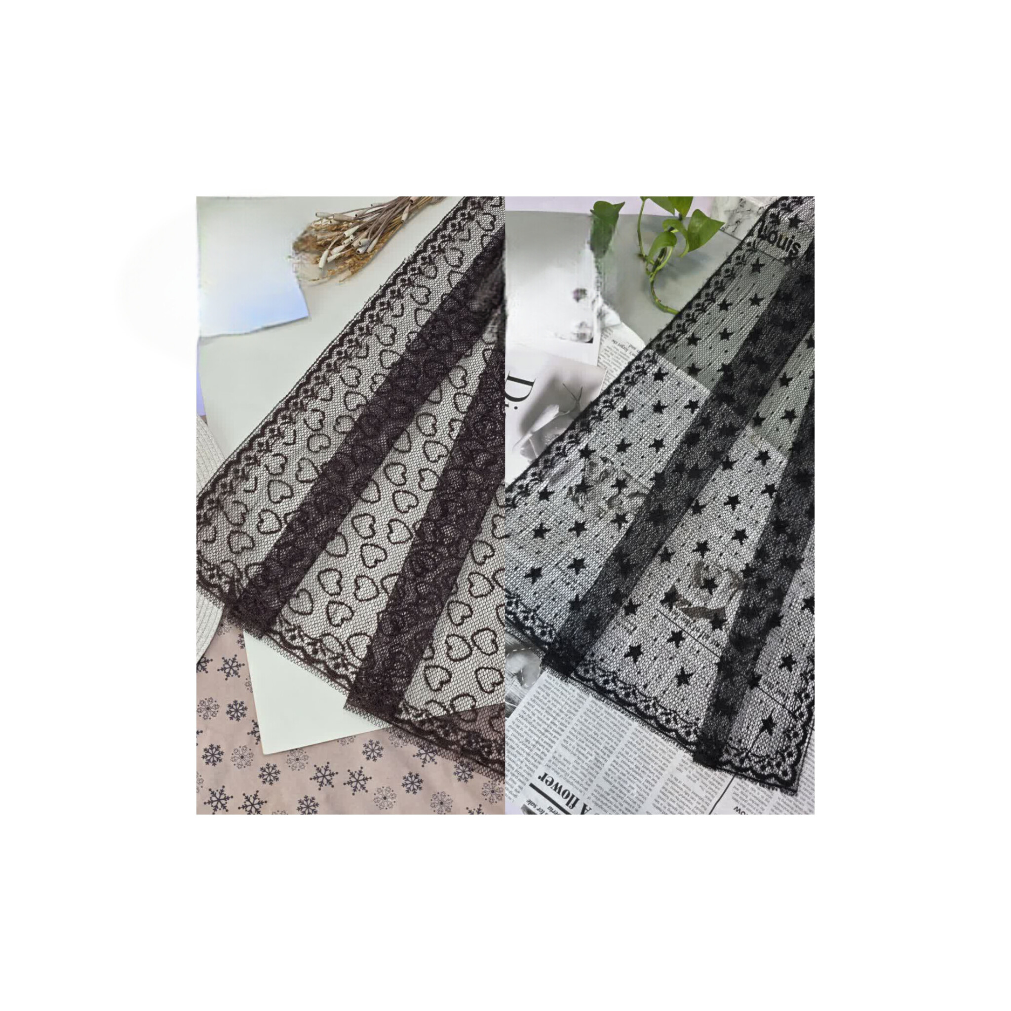 شال طرح قلب و ستاره گل برجسته 75*200مشکی زاغ وارداتی